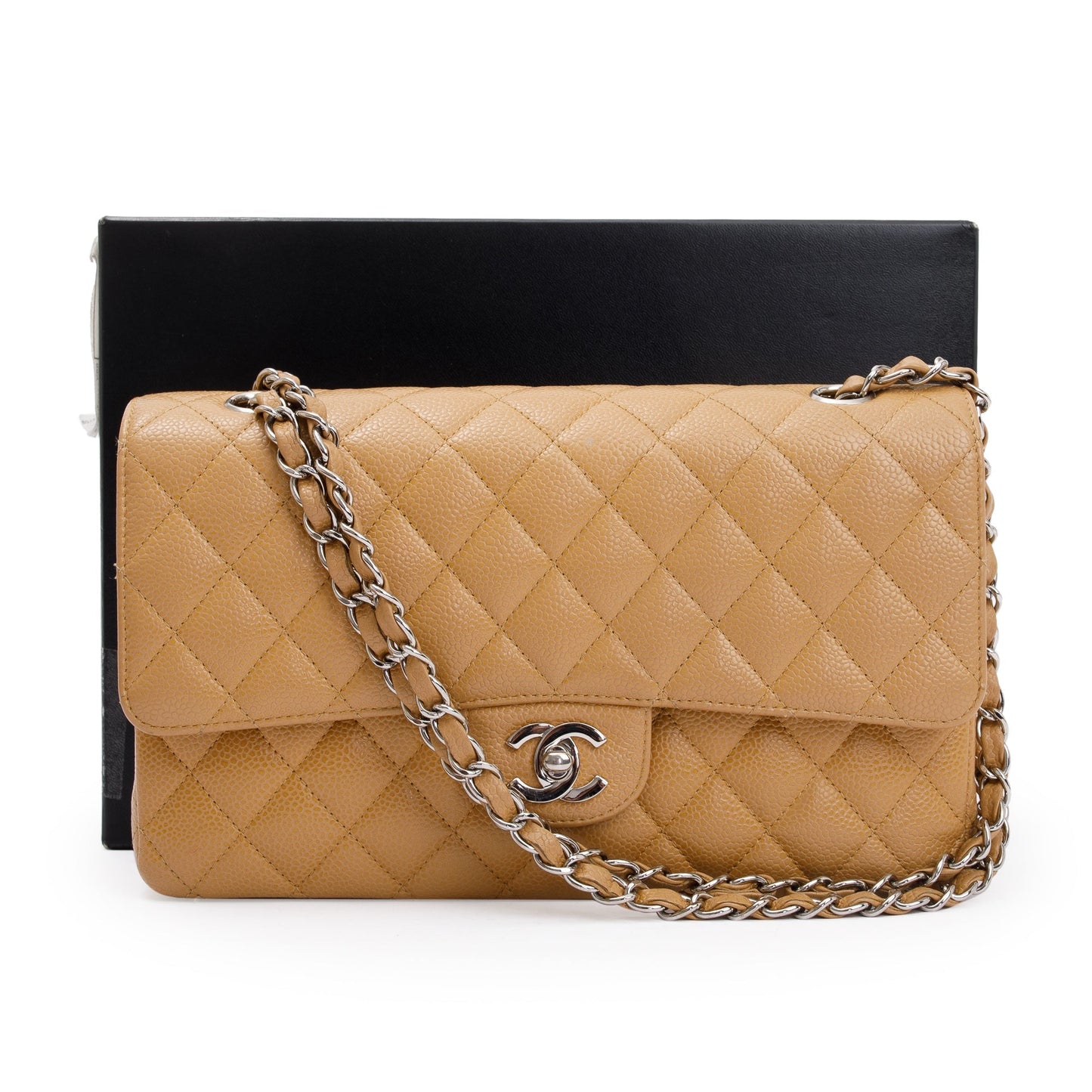 Chanel Beige Caviar Leather Classic Medium Double Flap Bag