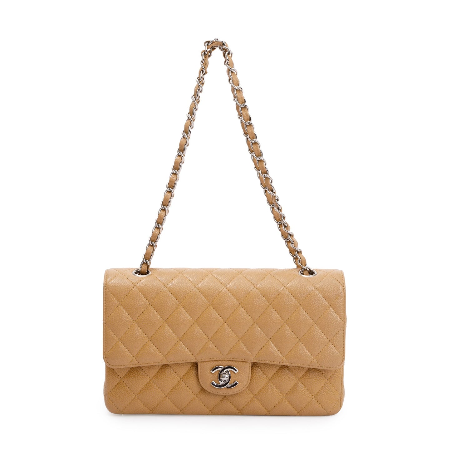 Chanel Beige Caviar Leather Classic Medium Double Flap Bag