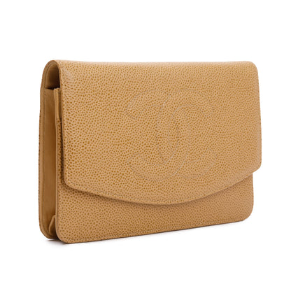 Chanel Beige Caviar Leather Timeless Wallet on Chain