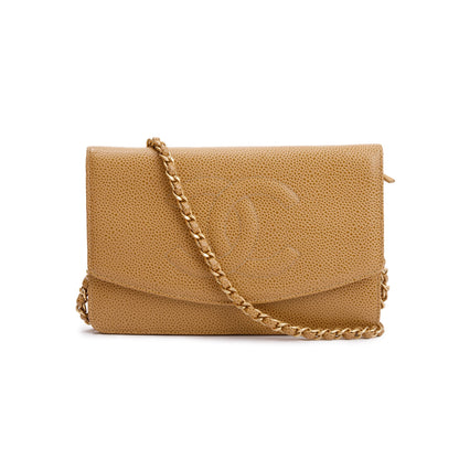 Chanel Beige Caviar Leather Timeless Wallet on Chain