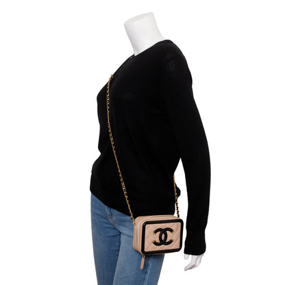 Chanel Beige Caviar Quilted Leather CC Filigree Vanity Chain Clutch