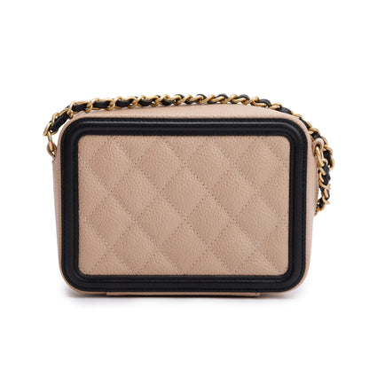 Chanel Beige Caviar Quilted Leather CC Filigree Vanity Chain Clutch