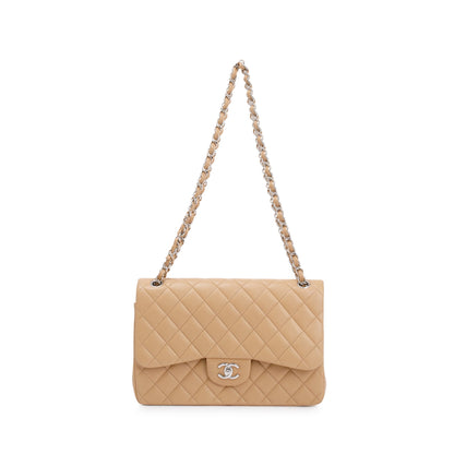 Chanel Beige Lambskin Classic Jumbo Double Flap Bag