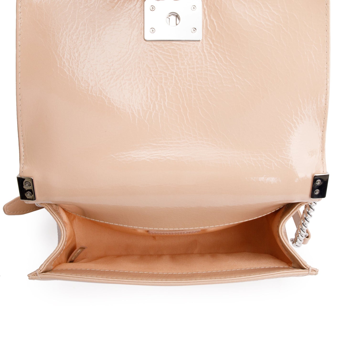 Chanel Beige Patent Leather Medium Boy Bag