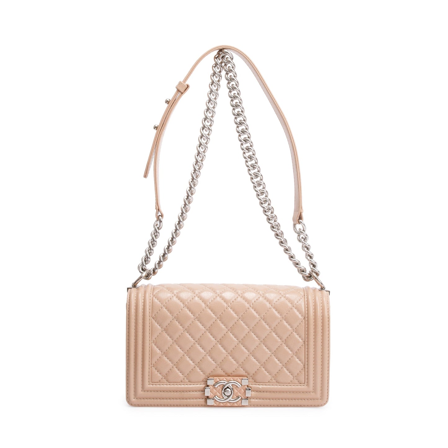 Chanel Beige Patent Leather Medium Boy Bag
