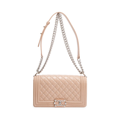 Chanel Beige Patent Leather Medium Boy Bag