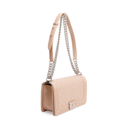 Chanel Beige Patent Leather Medium Boy Bag