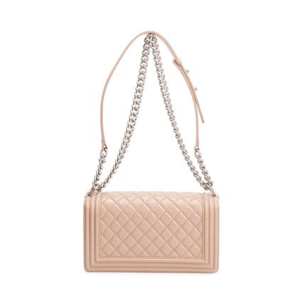 Chanel Beige Patent Leather Medium Boy Bag