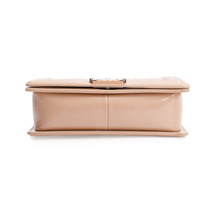 Chanel Beige Patent Leather Medium Boy Bag