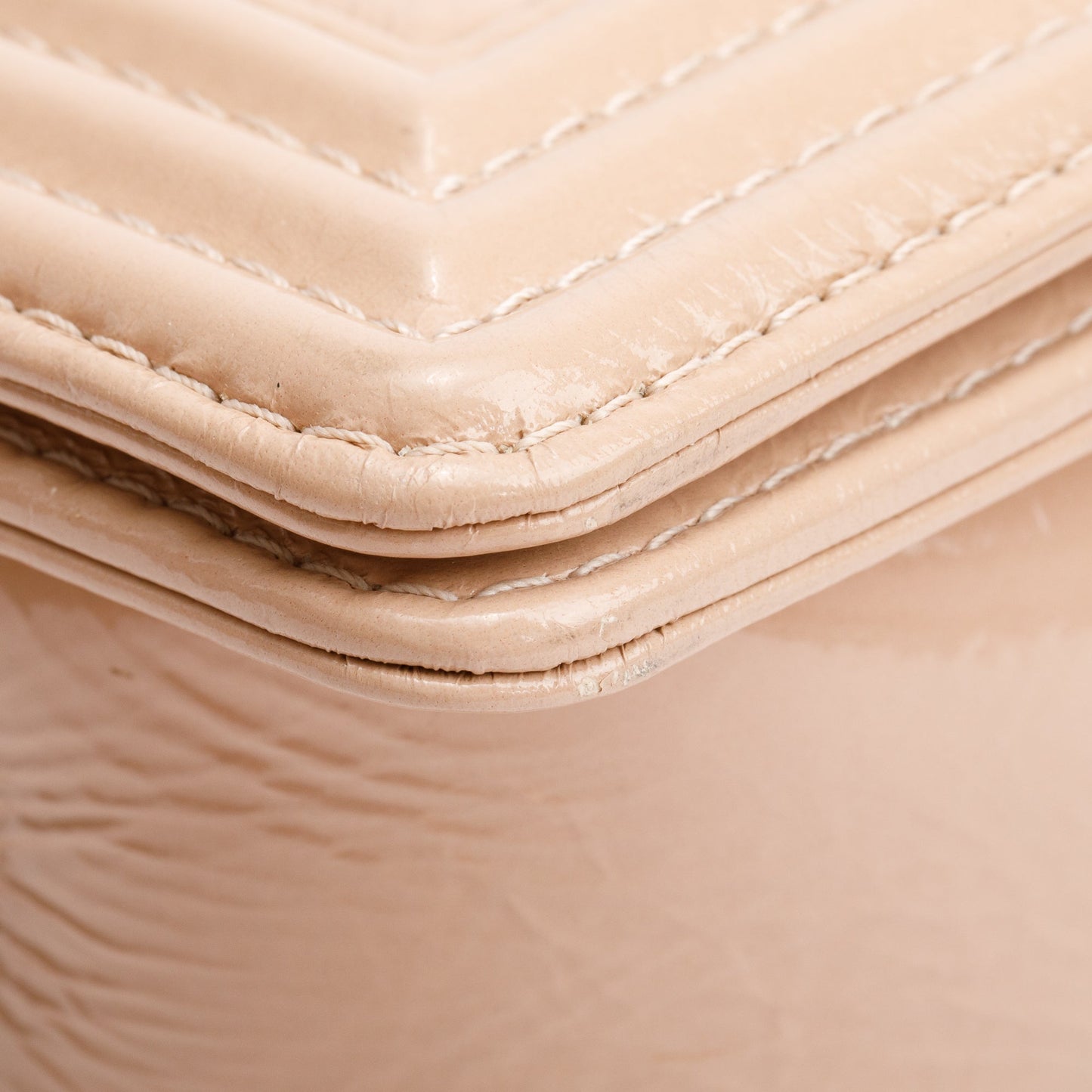 Chanel Beige Patent Leather Medium Boy Bag