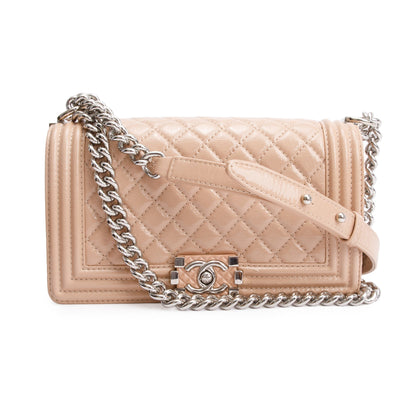Chanel Beige Patent Leather Medium Boy Bag