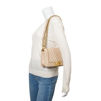Chanel Beige Quilted Aged Calfskin Leather Medium Jacket Boy Bag