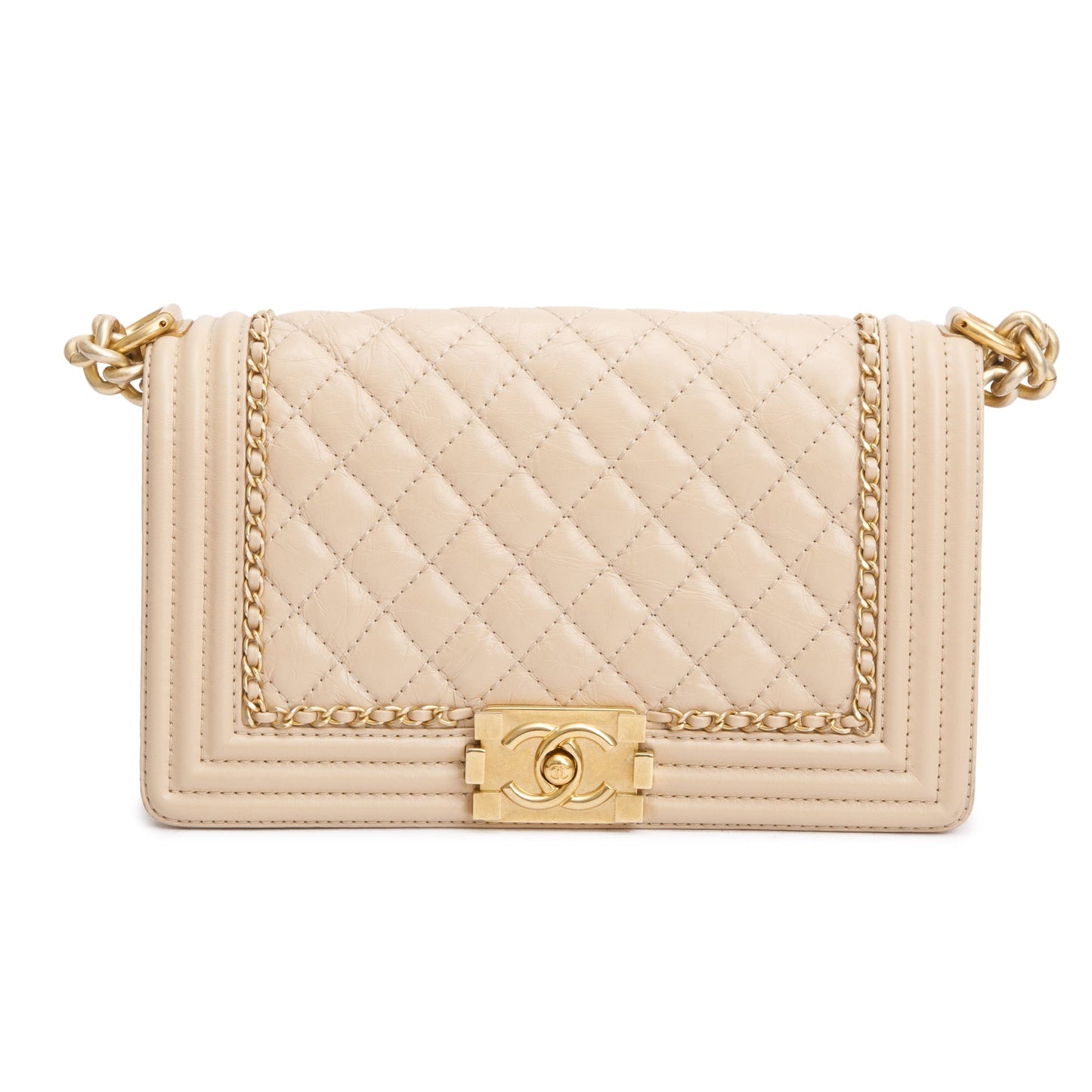 Chanel Beige Quilted Aged Calfskin Leather Medium Jacket Boy Bag