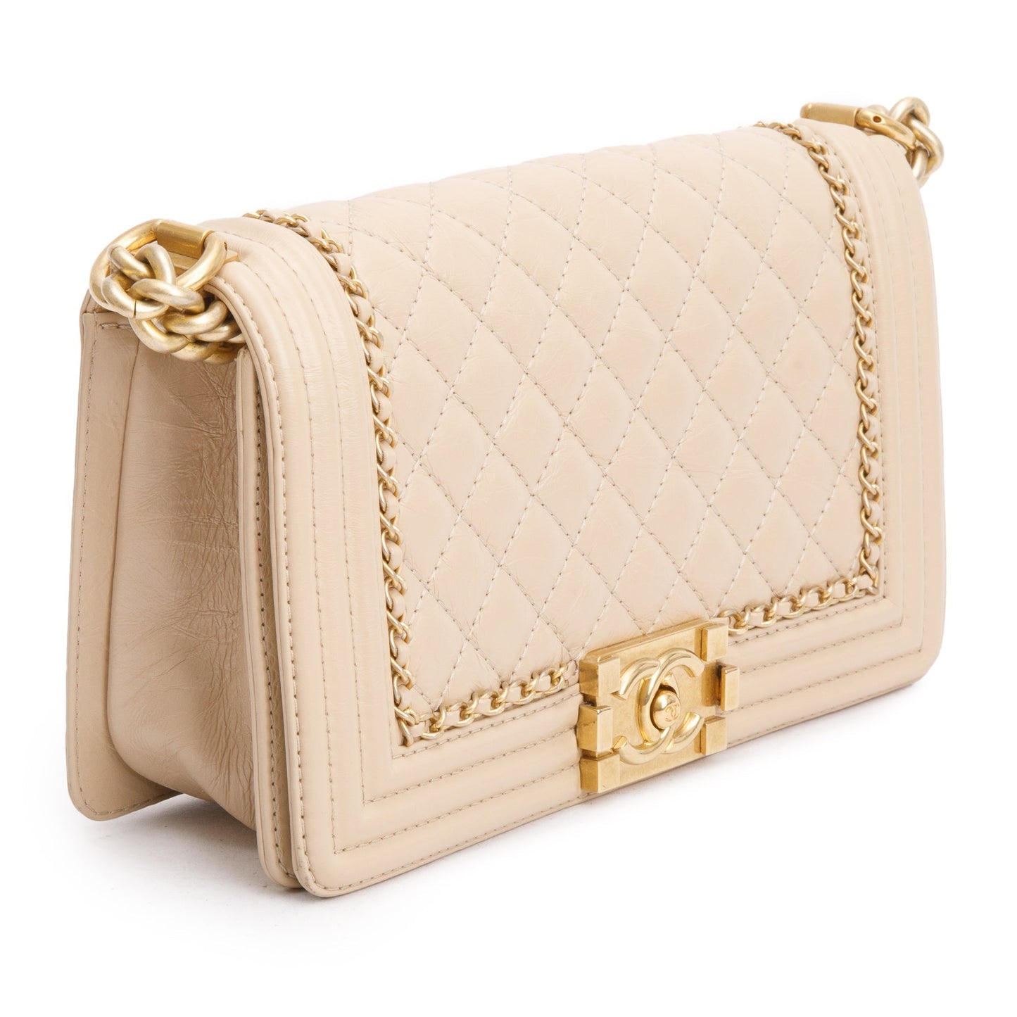 Chanel Beige Quilted Aged Calfskin Leather Medium Jacket Boy Bag