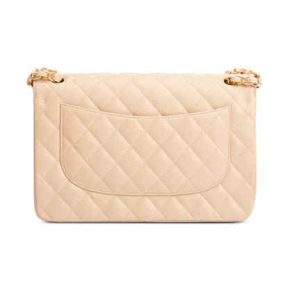 Chanel Beige Quilted Caviar Leather Classic Jumbo Double Flap Bag