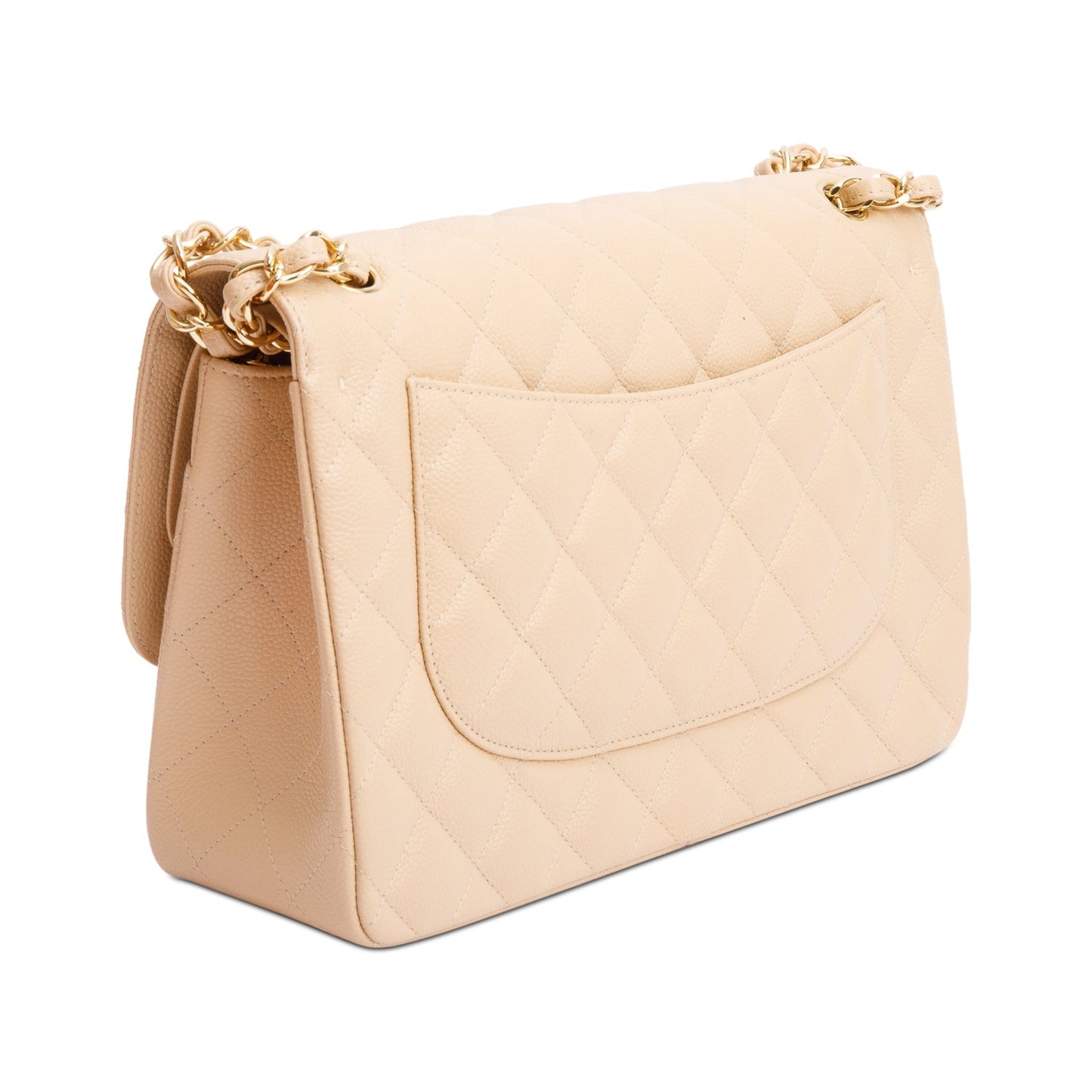 Chanel Beige Quilted Caviar Leather Classic Jumbo Double Flap Bag