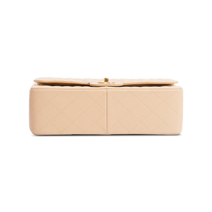 Chanel Beige Quilted Caviar Leather Classic Jumbo Double Flap Bag