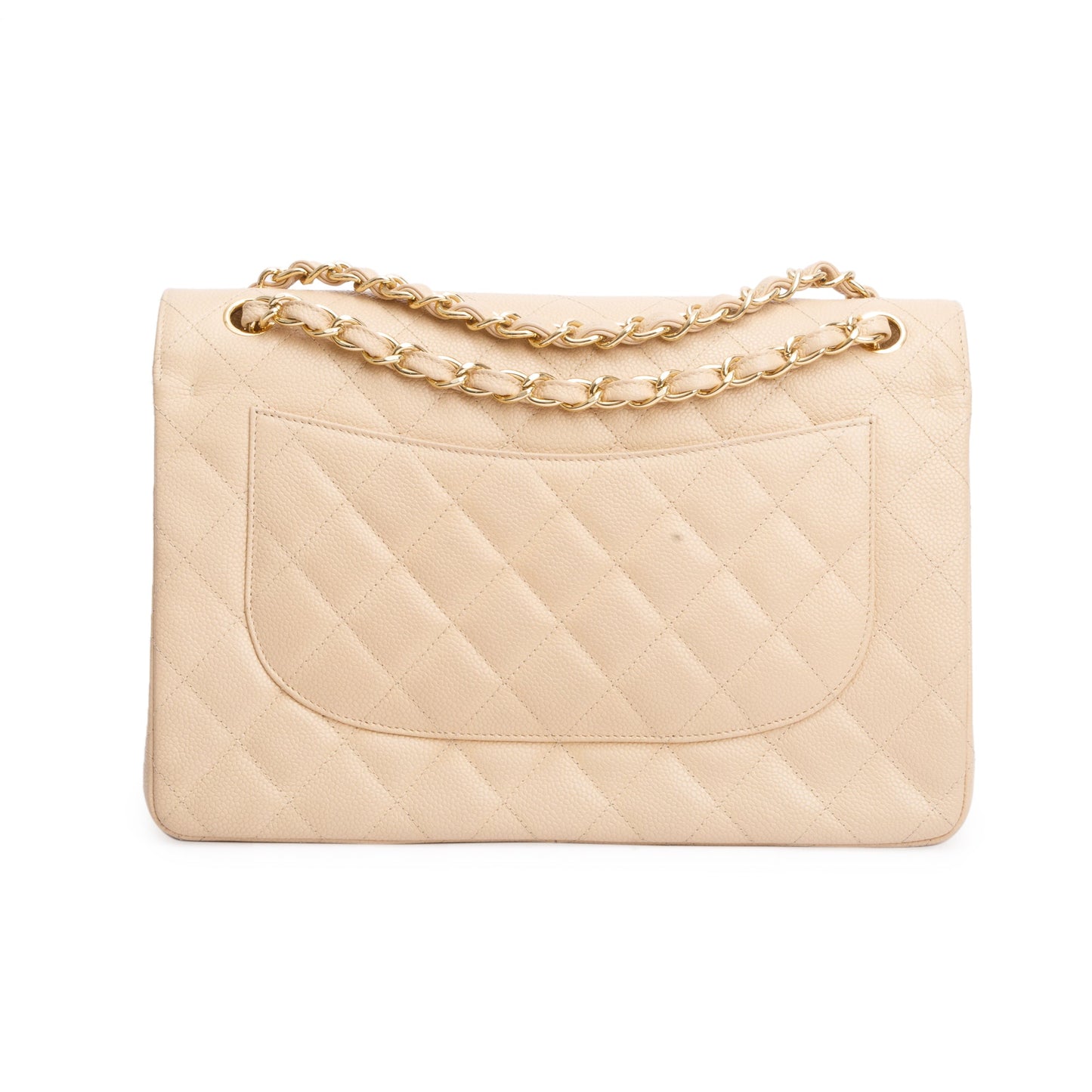 Chanel Beige Quilted Caviar Leather Classic Jumbo Double Flap Bag