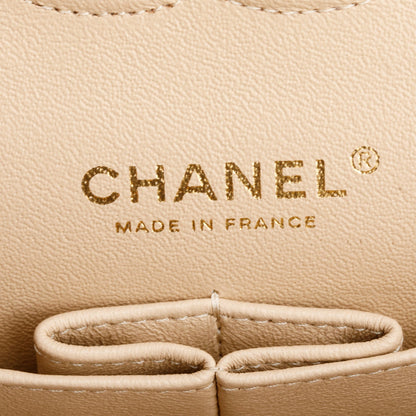 Chanel Beige Quilted Caviar Leather Classic Medium Double Flap Bag