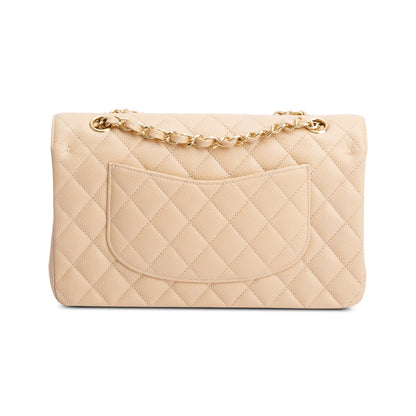 Chanel Beige Quilted Caviar Leather Classic Medium Double Flap Bag