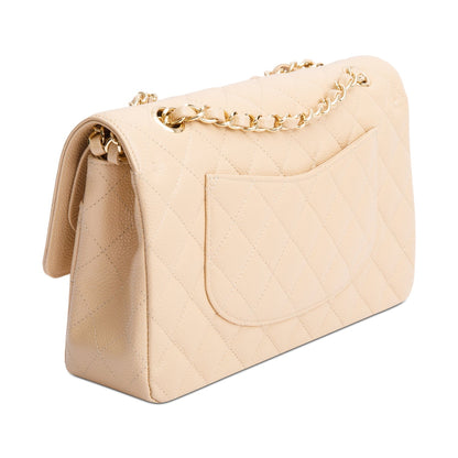 Chanel Beige Quilted Caviar Leather Classic Medium Double Flap Bag