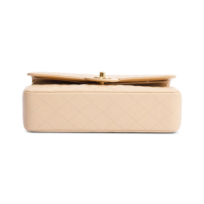 Chanel Beige Quilted Caviar Leather Classic Medium Double Flap Bag