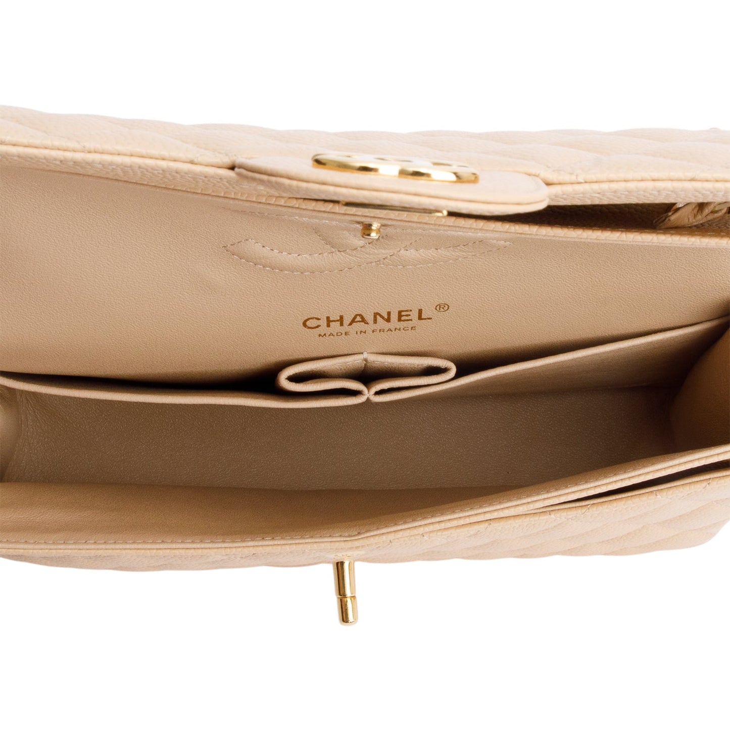 Chanel Beige Quilted Caviar Leather Classic Medium Double Flap Bag