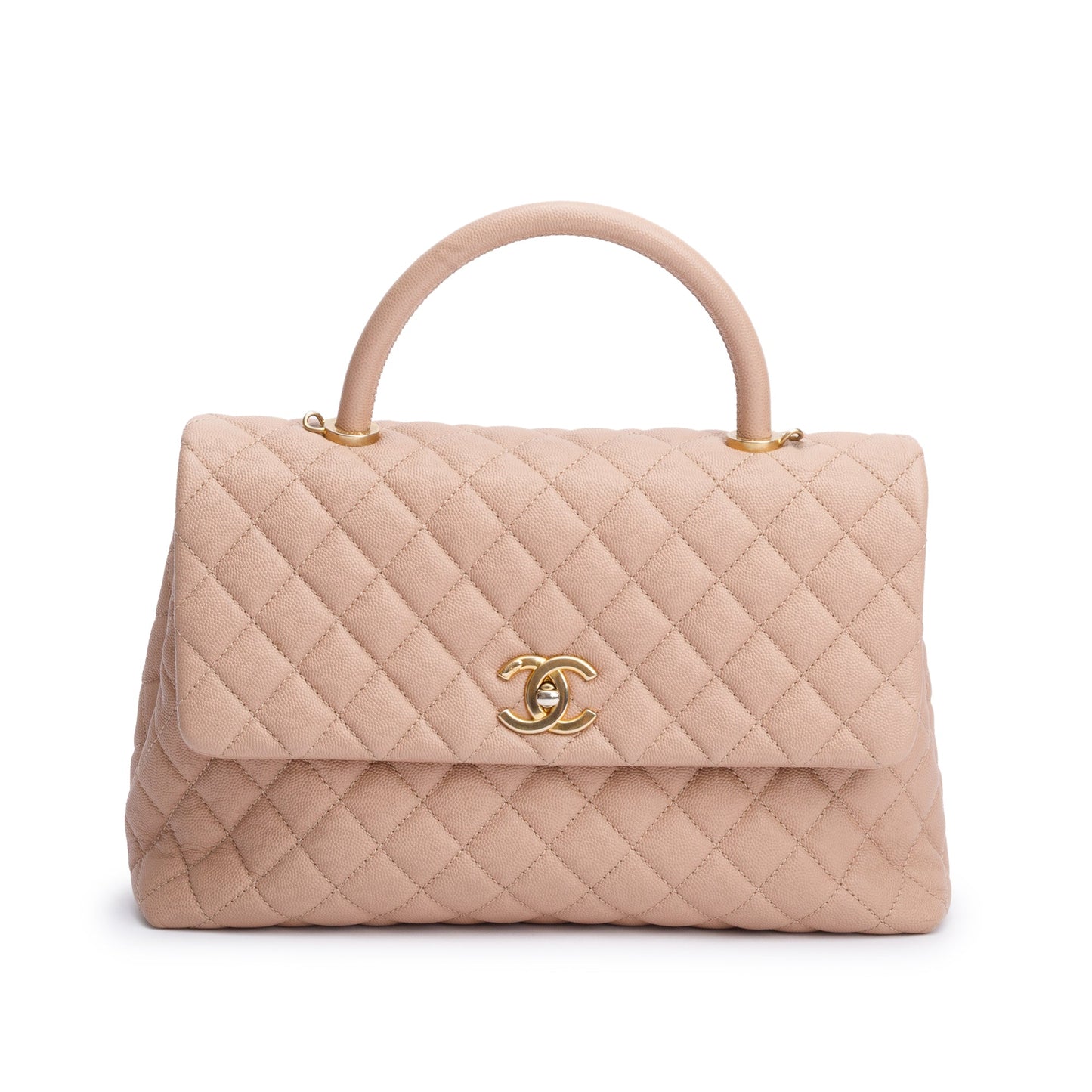 Chanel Beige Quilted Caviar Leather Large Coco Handle Bag