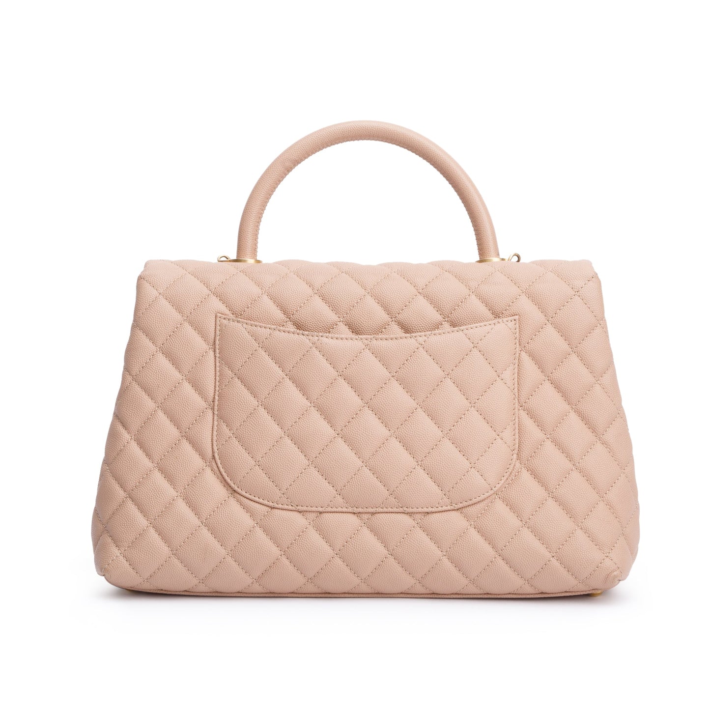 Chanel Beige Quilted Caviar Leather Large Coco Handle Bag
