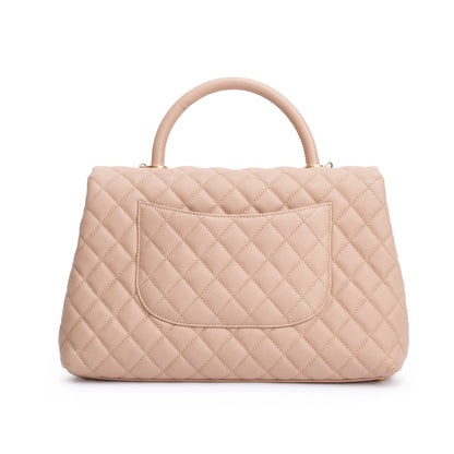 Chanel Beige Quilted Caviar Leather Large Coco Handle Bag