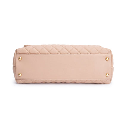 Chanel Beige Quilted Caviar Leather Large Coco Handle Bag