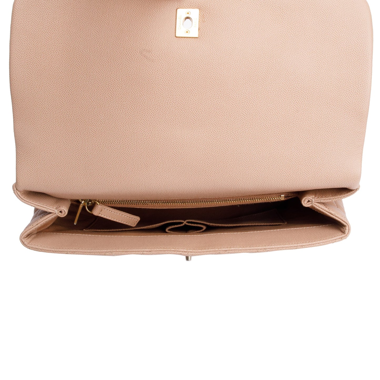 Chanel Beige Quilted Caviar Leather Large Coco Handle Bag