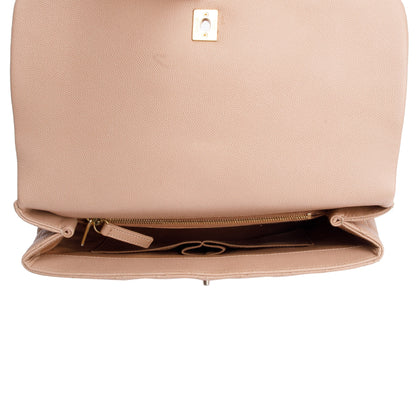Chanel Beige Quilted Caviar Leather Large Coco Handle Bag