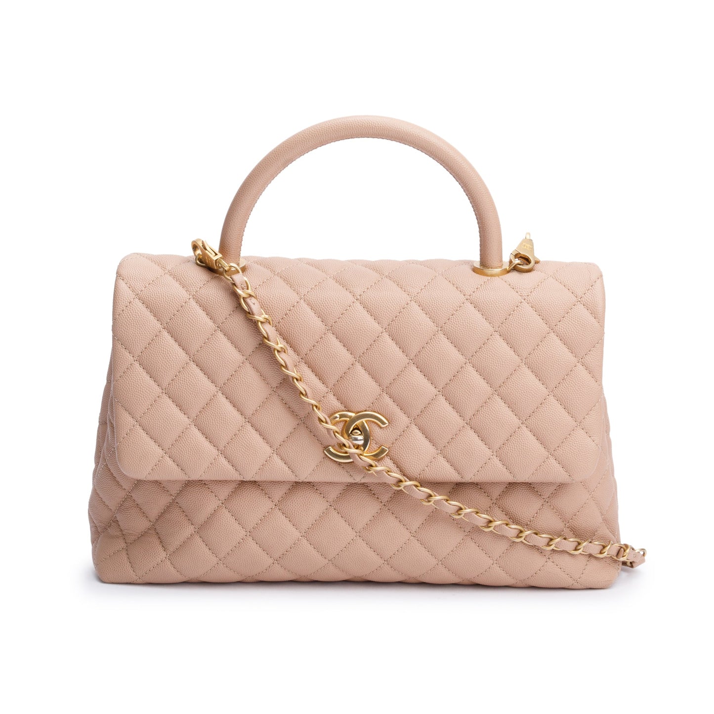 Chanel Beige Quilted Caviar Leather Large Coco Handle Bag