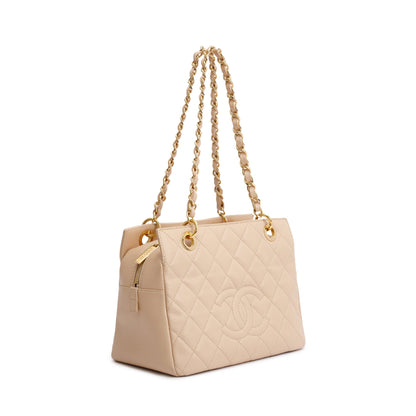 Chanel Beige Quilted Caviar Leather Petit Timeless Tote