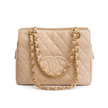 Chanel Beige Quilted Caviar Leather Petit Timeless Tote
