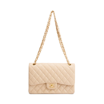 Chanel Beige Quilted Lambskin Leather Classic Jumbo Double Flap Bag