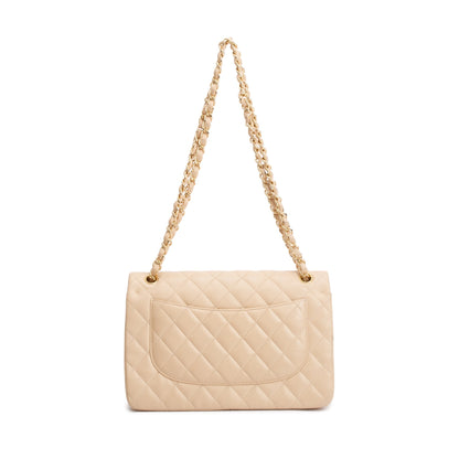 Chanel Beige Quilted Lambskin Leather Classic Jumbo Double Flap Bag