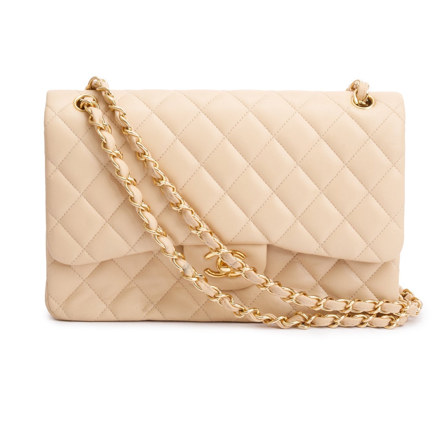 Chanel Beige Quilted Lambskin Leather Classic Jumbo Double Flap Bag