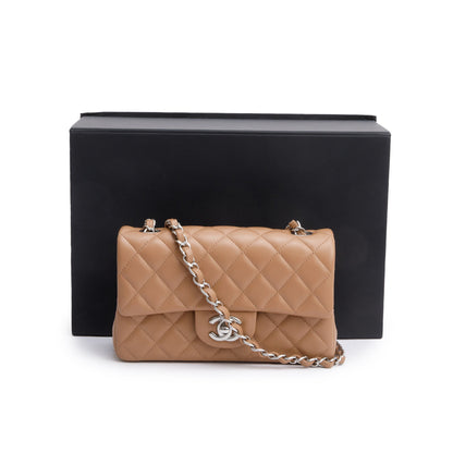 Chanel Beige Quilted Lambskin Leather Classic Mini Rectangular Flap Bag