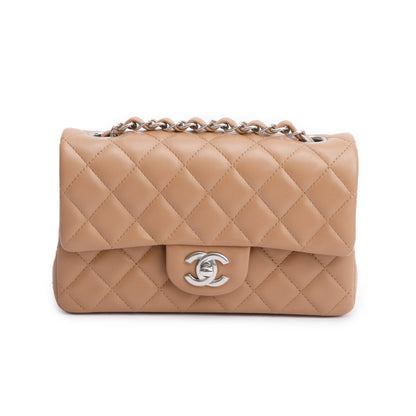 Chanel Beige Quilted Lambskin Leather Classic Mini Rectangular Flap Bag