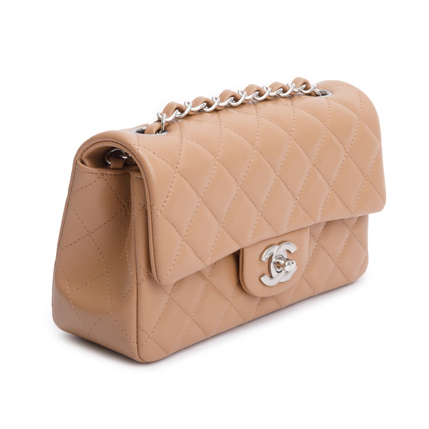 Chanel Beige Quilted Lambskin Leather Classic Mini Rectangular Flap Bag