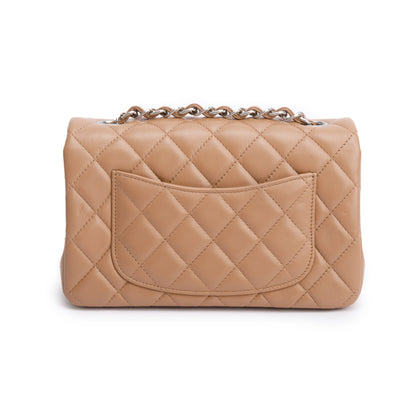 Chanel Beige Quilted Lambskin Leather Classic Mini Rectangular Flap Bag
