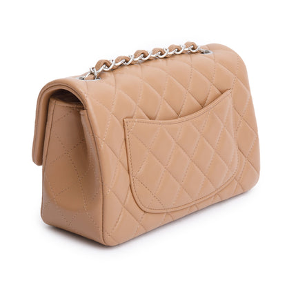 Chanel Beige Quilted Lambskin Leather Classic Mini Rectangular Flap Bag