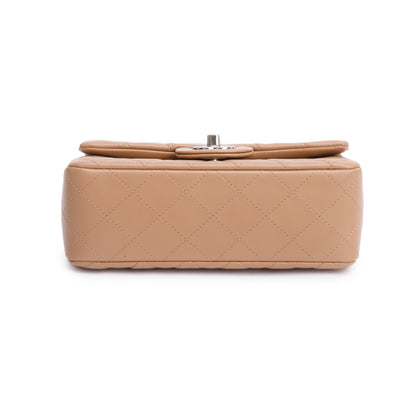 Chanel Beige Quilted Lambskin Leather Classic Mini Rectangular Flap Bag