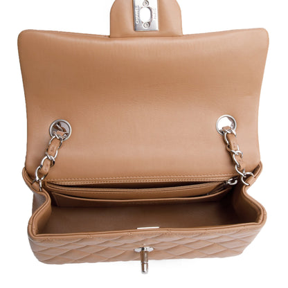 Chanel Beige Quilted Lambskin Leather Classic Mini Rectangular Flap Bag