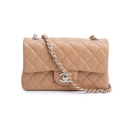 Chanel Beige Quilted Lambskin Leather Classic Mini Rectangular Flap Bag
