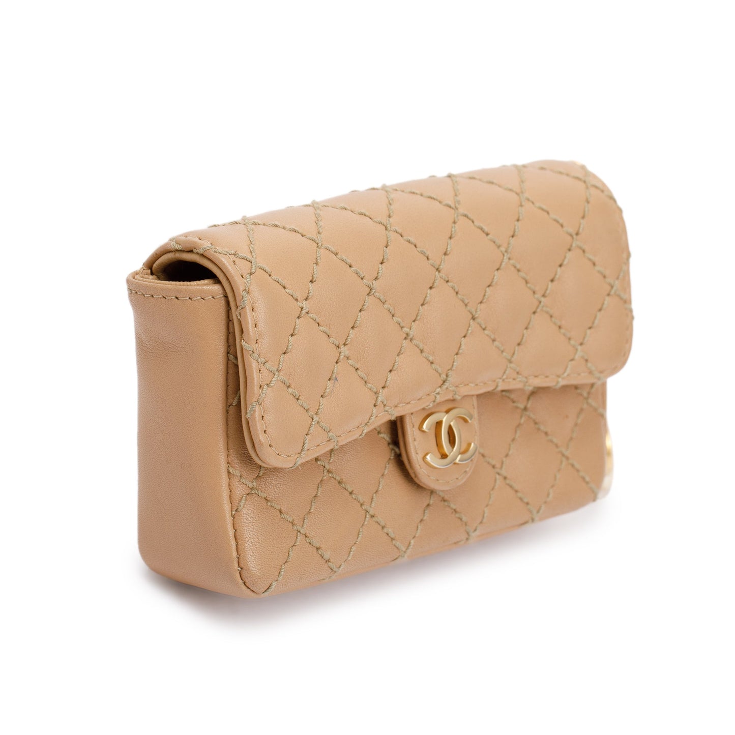 Chanel Beige Quilted Lambskin Leather Mini Flap Key Ring Bag Charm