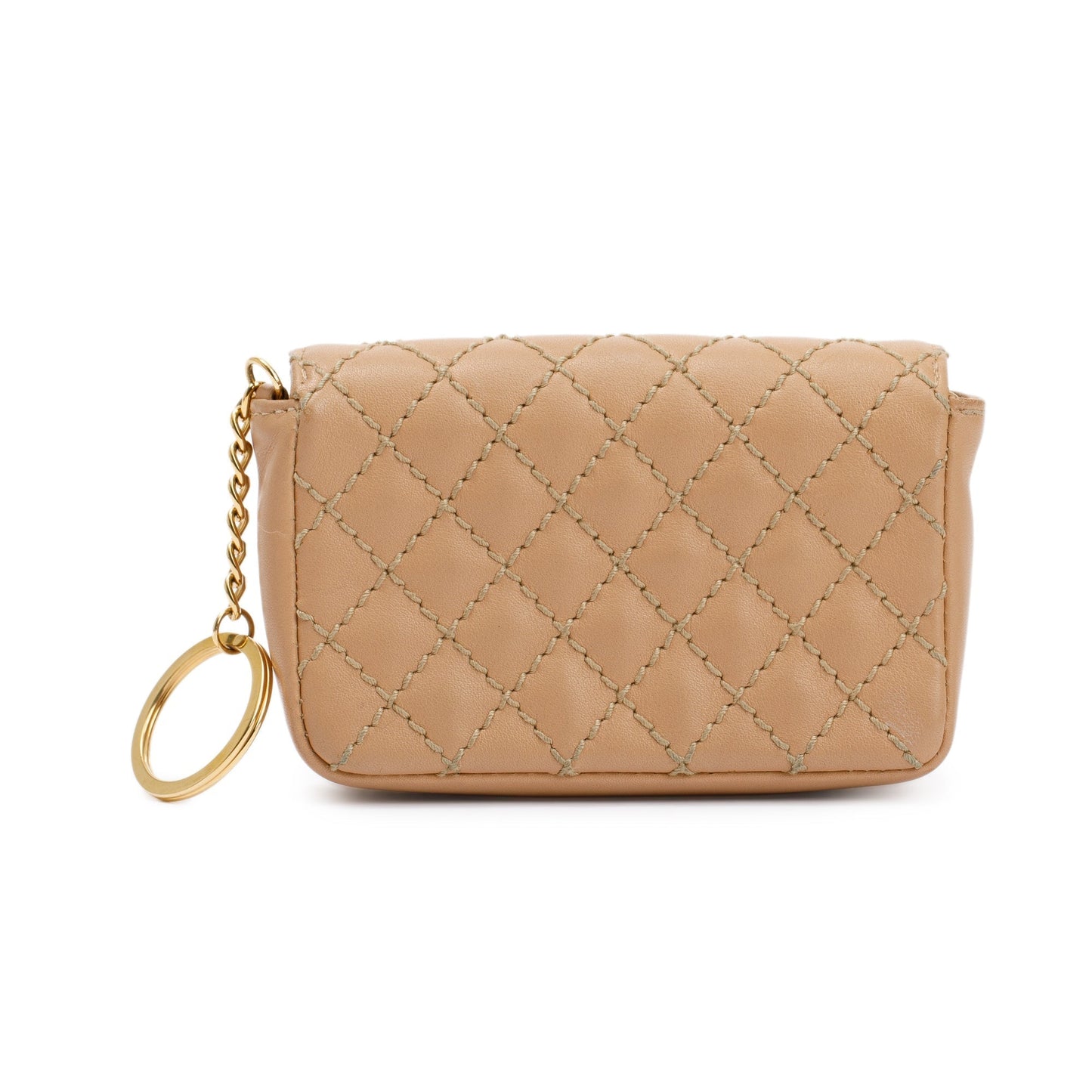 Chanel Beige Quilted Lambskin Leather Mini Flap Key Ring Bag Charm