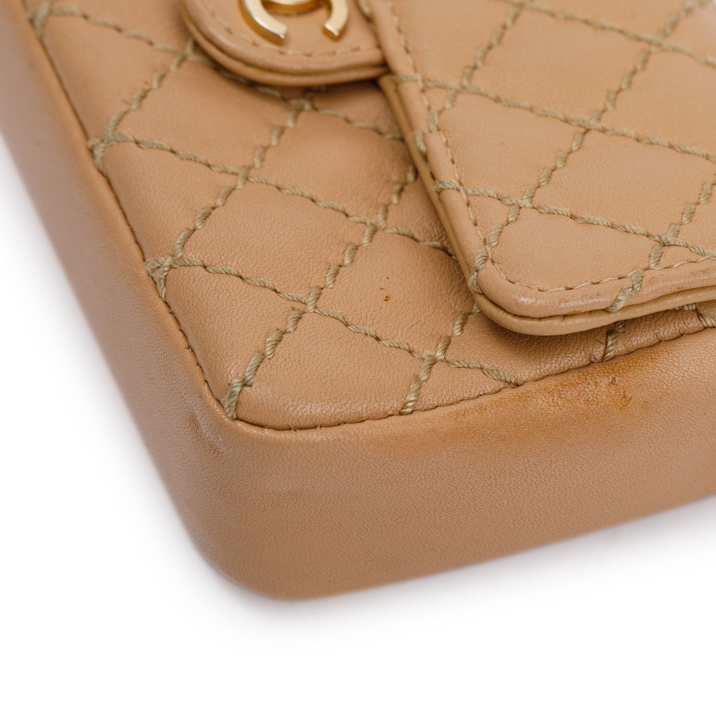 Chanel Beige Quilted Lambskin Leather Mini Flap Key Ring Bag Charm